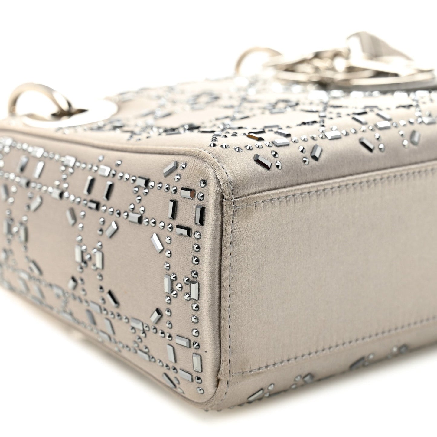 Satin Crystal Cannage Mini Lady Dior Gray
