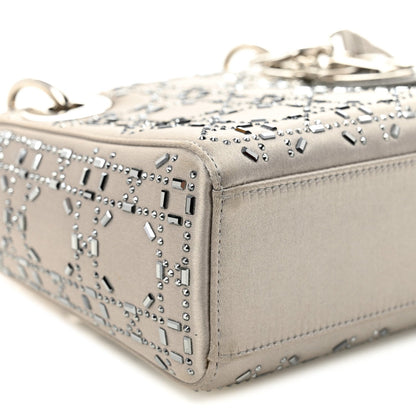 Satin Crystal Cannage Mini Lady Dior Gray