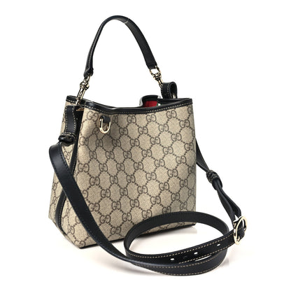 GG Supreme Monogram Emblem Mini Bucket Bag Beige Black