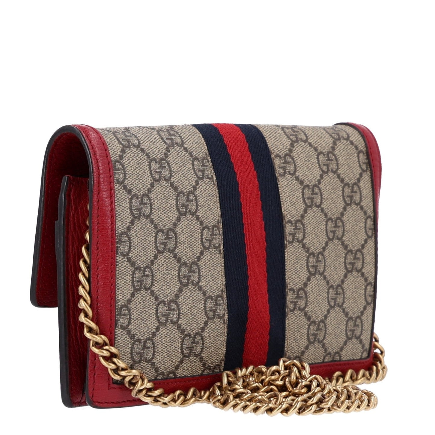 GG Supreme Monogram Web Queen Margaret Chain Wallet Red