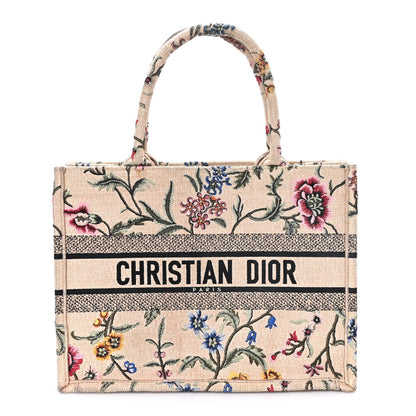 Raffia Embroidered Petites Fleurs Medium Book Tote Natural