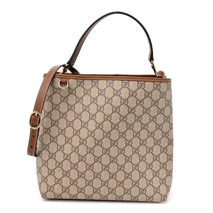 GG Supreme Monogram Medium Emblem Bucket Bag Beige Brown