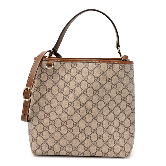 GG Supreme Monogram Medium Emblem Bucket Bag Beige Brown