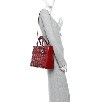 Patent Cannage Large Lady Dior Red