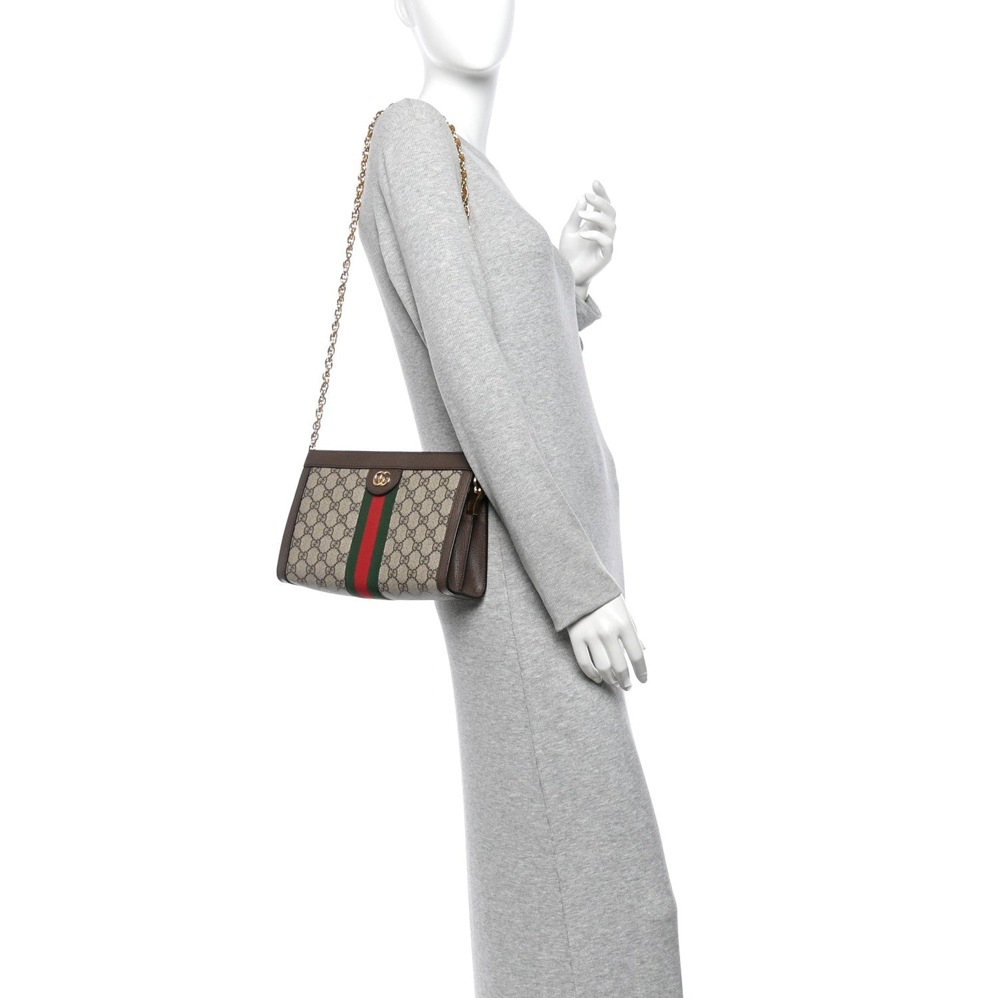 GG Supreme Monogram Web Small Ophidia Chain Shoulder Bag Brown