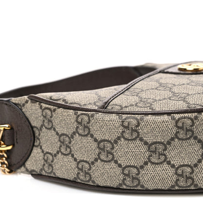 GG Supreme Monogram Textured Dollar Calfskin Small Ophidia Shoulder Bag Beige Ebony New Acero