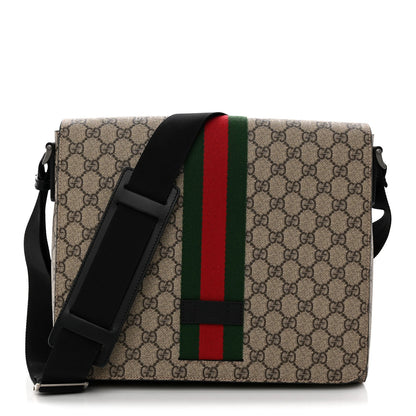 GG Supreme Monogram Web Flap Messenger Bag Black