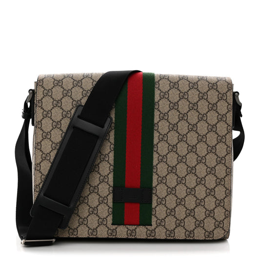 GG Supreme Monogram Web Flap Messenger Bag Black