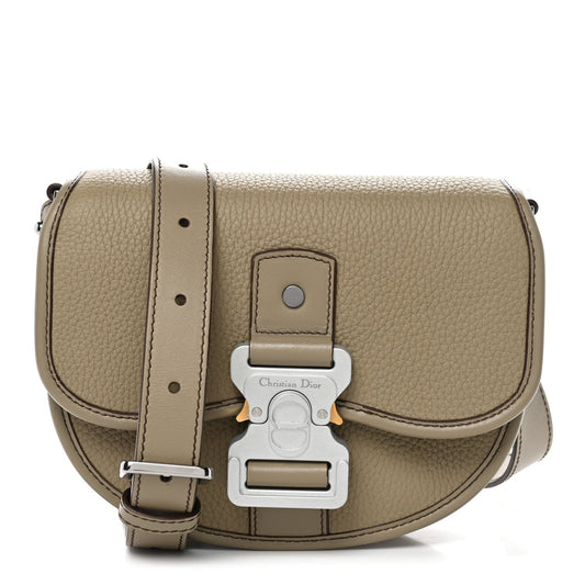 Grained Calfskin Mini Gallop Bag With Strap Beige