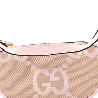 Monogram Jumbo GG Textured Dollar Calfskin Mini Ophidia Half Moon Hobo Beige Perfect Pink