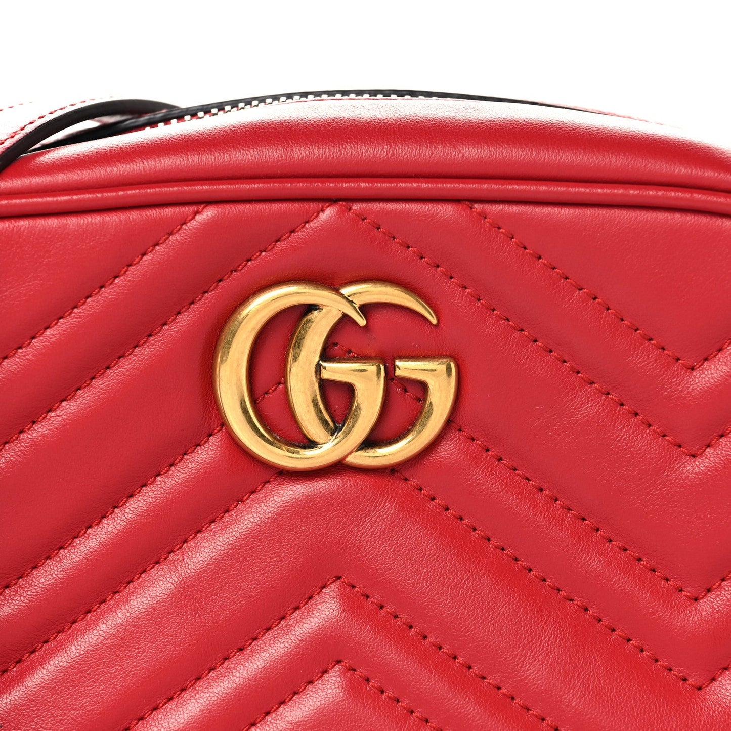 Calfskin Matelasse Mini GG Marmont Chain Shoulder Bag Hibiscus Red