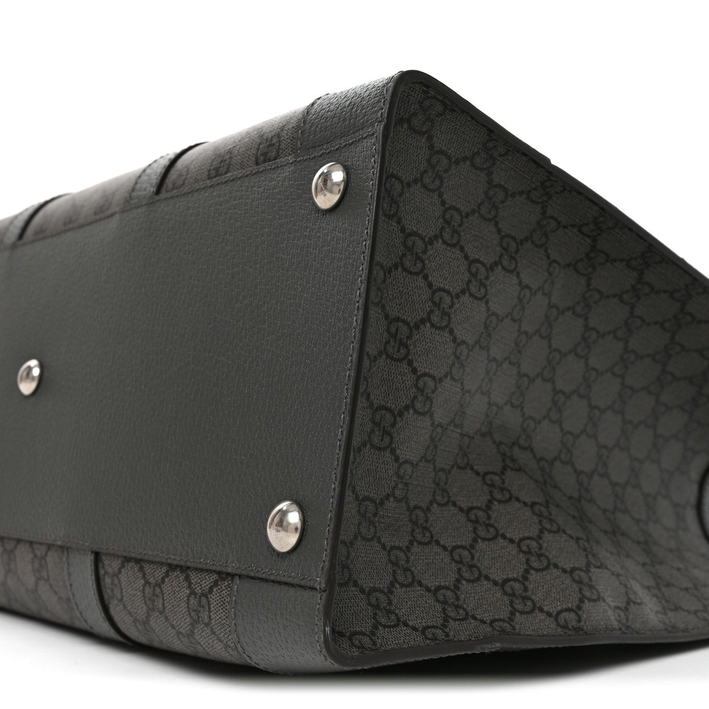 GG Supreme Monogram Textured Dollar Calfskin Large Ophidia Tote Bag Grey Black Graphite Grey