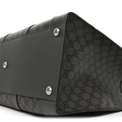 GG Supreme Monogram Textured Dollar Calfskin Large Ophidia Tote Bag Grey Black Graphite Grey
