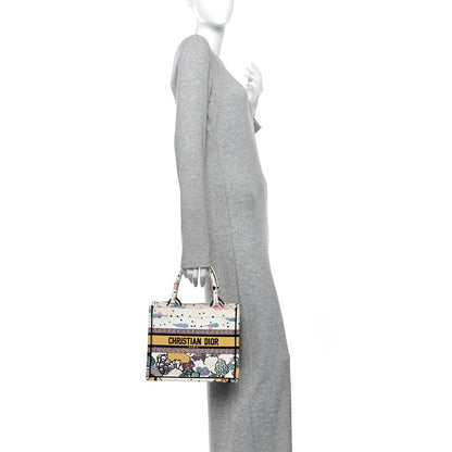 Canvas Embroidered Ciel De Reve Small Book Tote Latte Multicolor
