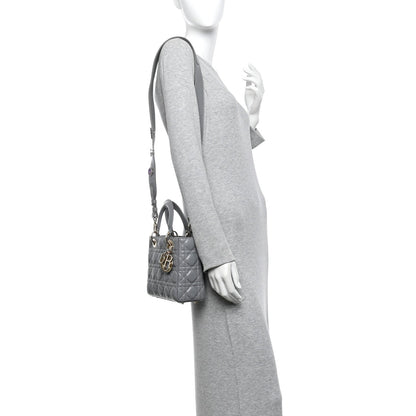 Lambskin Cannage Small My Lucky Badges My Lady Dior Grey