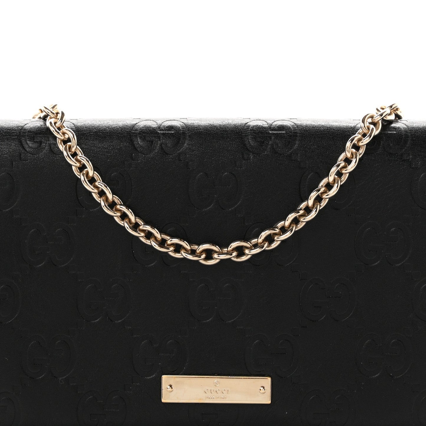 Guccissima Margaux Calfskin Metal Bar Chain Wallet Black