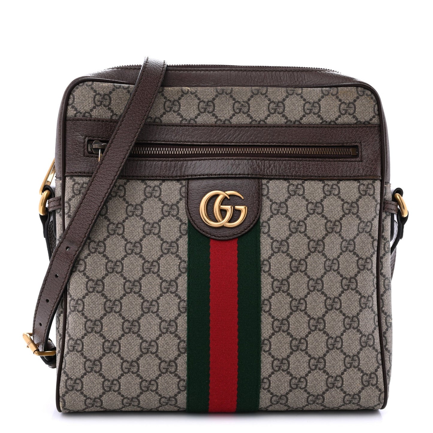 GG Supreme Monogram Web Medium Ophidia Messenger Bag Brown