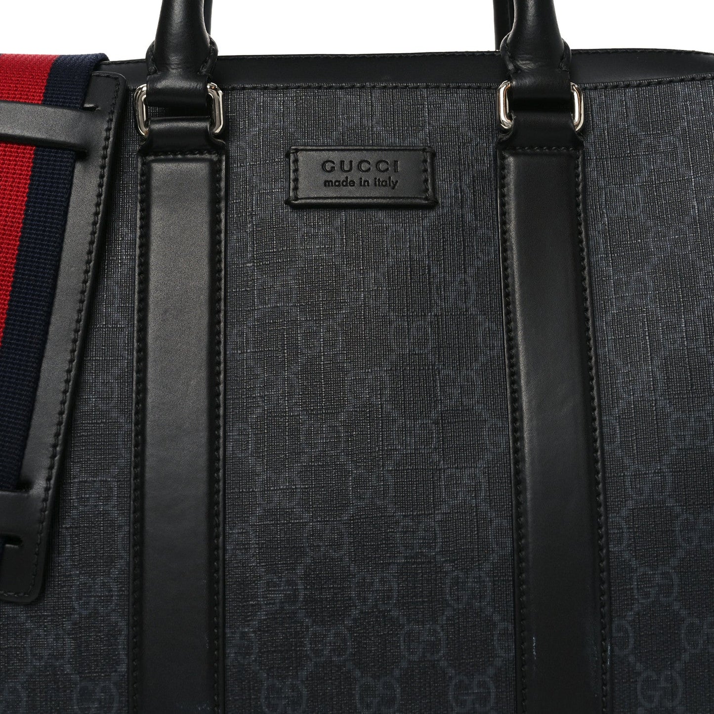GG Supreme Monogram Appia Calfskin Web Briefcase Black