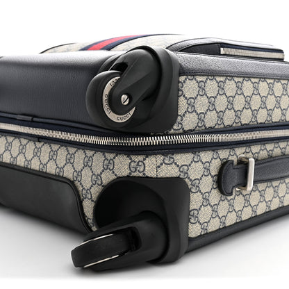GG Supreme Monogram Textured Dollar Calfskin Web Small Savoy Cabin Trolley Beige Blue