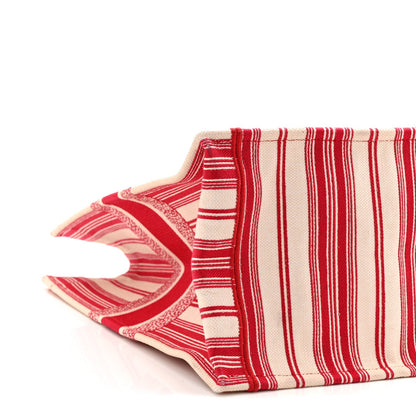 Canvas Embroidered Mykonos Large Striped Book Tote Red