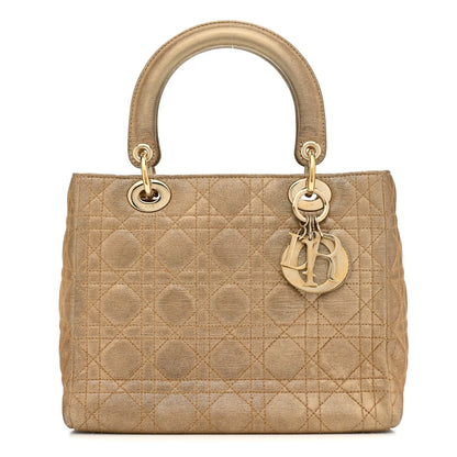 Metallic Nylon Cannage Medium Lady Dior Gold