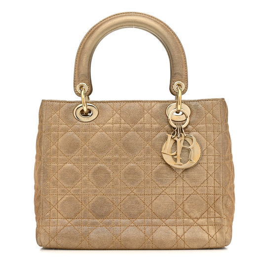 Metallic Nylon Cannage Medium Lady Dior Gold