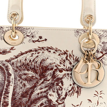 Calfskin Embroidered Medium Toile De Jouy Lady Dior White Red