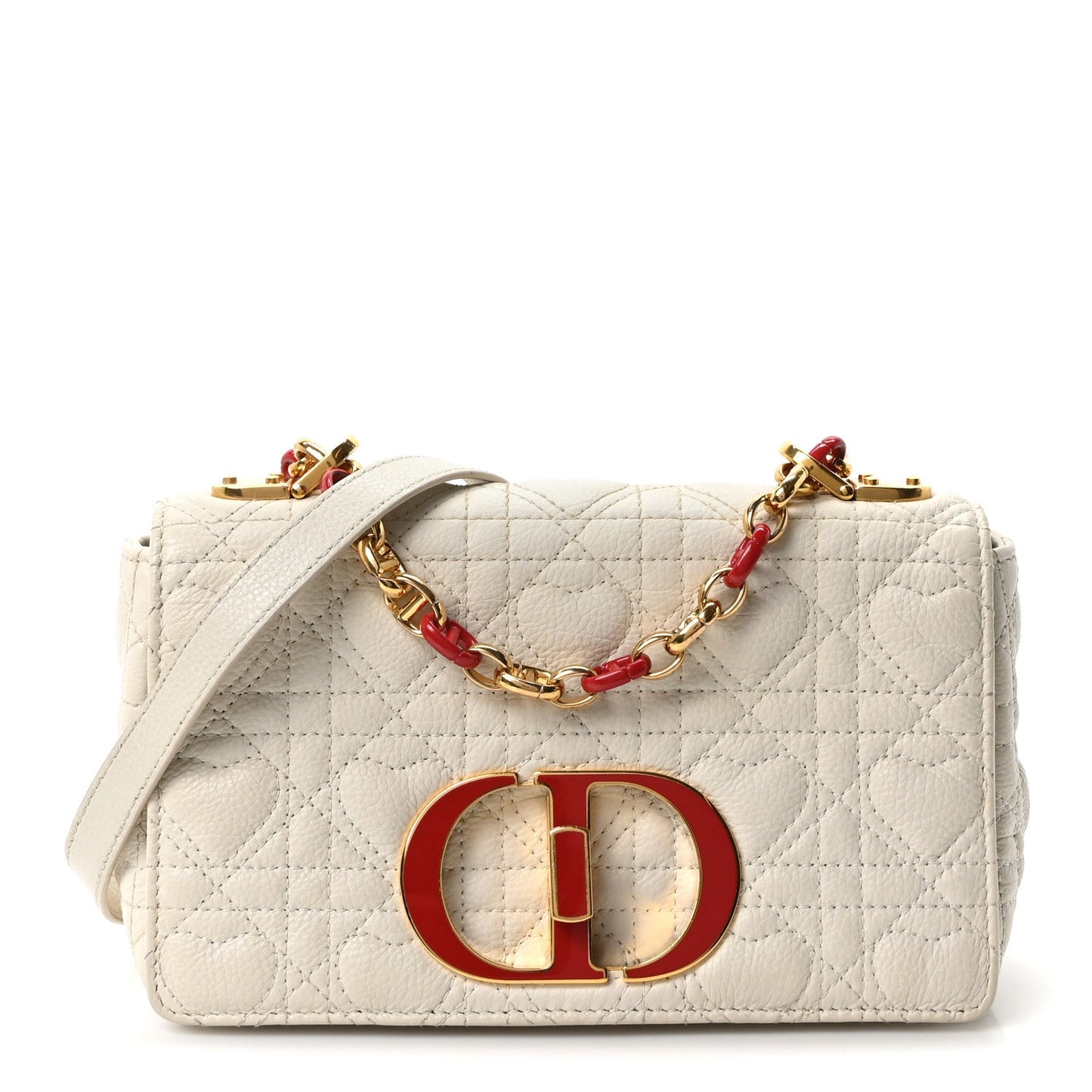 Calfskin Cannage Dioramour Heart Small Caro White Red