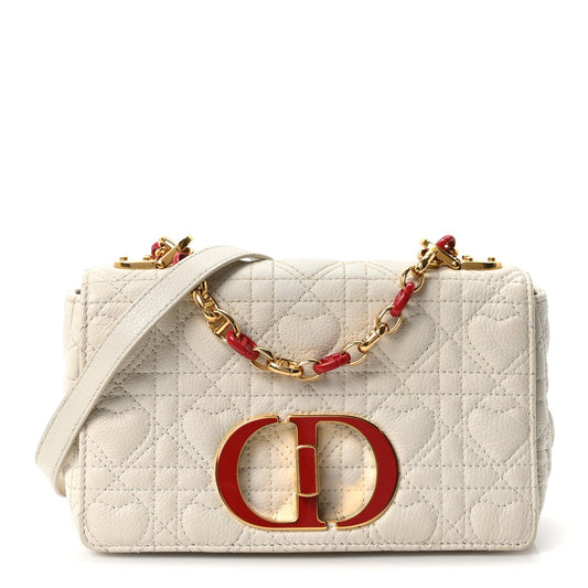 Calfskin Cannage Dioramour Heart Small Caro White Red