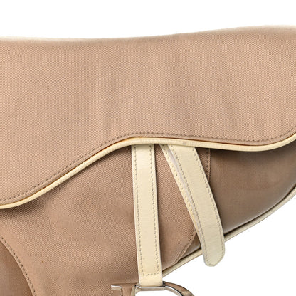 Canvas Patent Calfskin Saddle Bag Beige