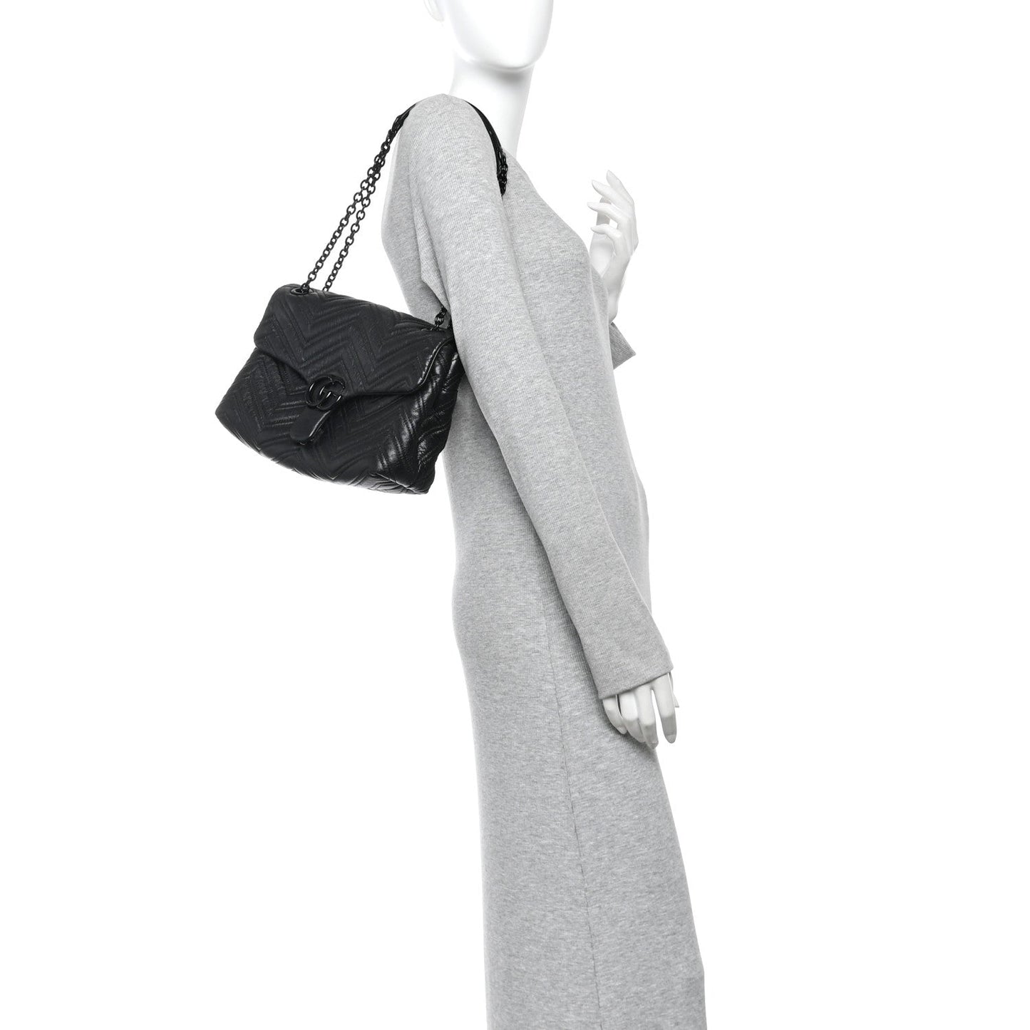 Soft Calfskin Matelasse Monochrome Medium GG Marmont Shoulder Bag Black