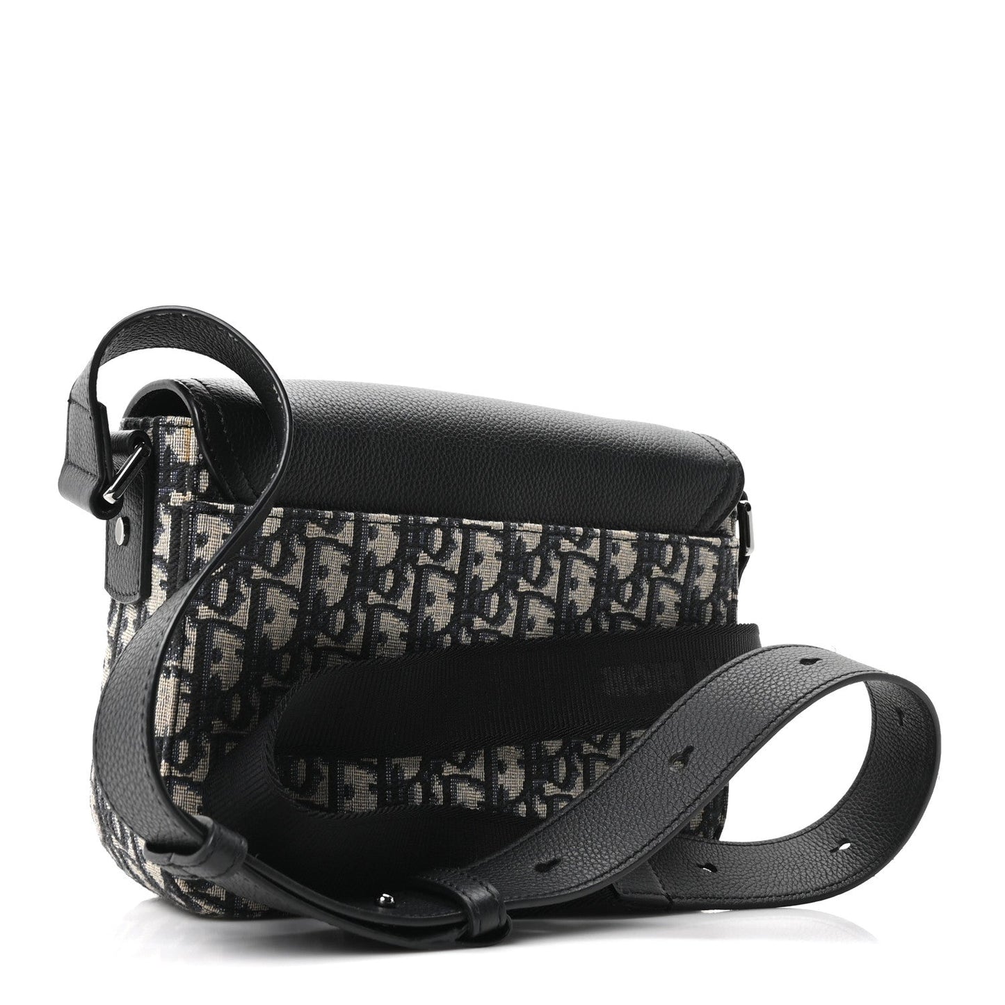 Oblique Jacquard Grained Calfskin Small Saddle Messenger Bag Beige Black