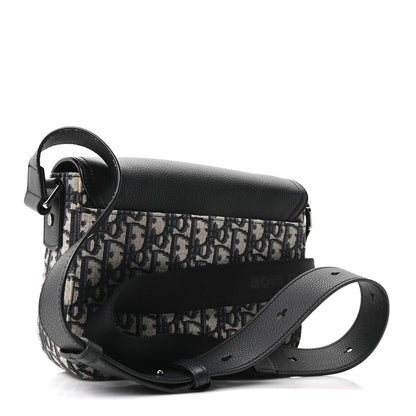 Oblique Jacquard Grained Calfskin Small Saddle Messenger Bag Beige Black