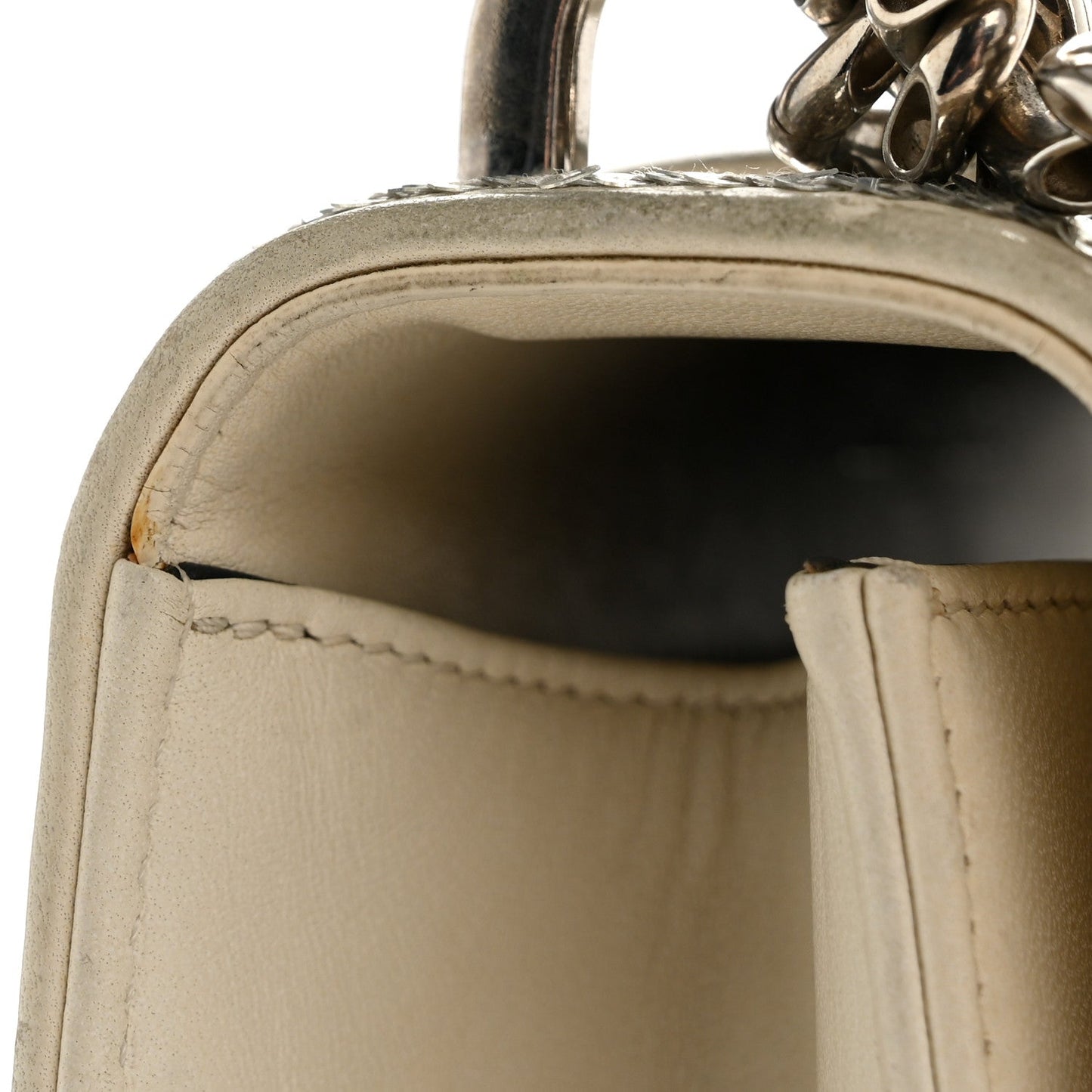 Lambskin Sequin Medium Diorama Flap Bag White