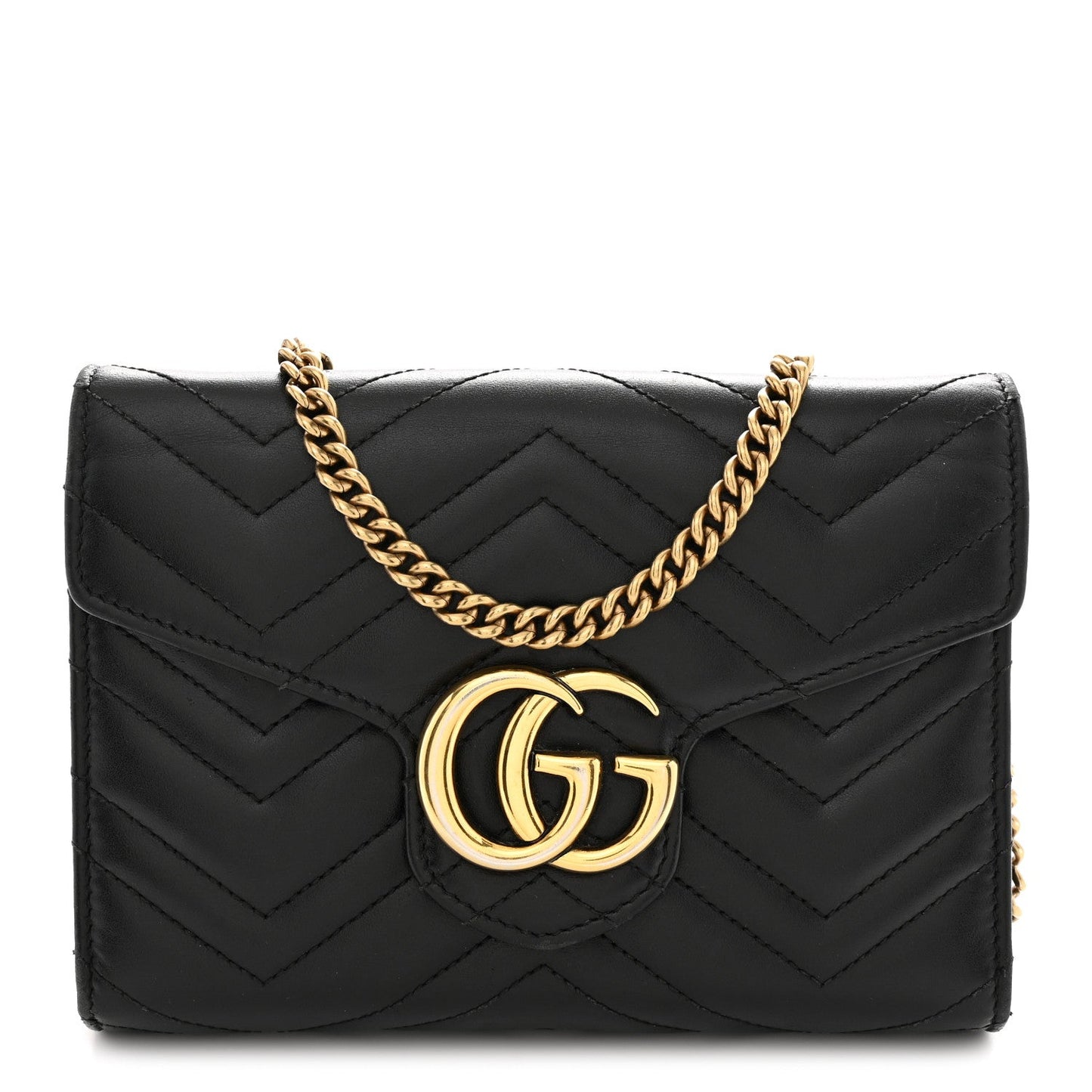 Calfskin Matelasse GG Marmont Chain Wallet Black