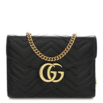 Calfskin Matelasse GG Marmont Chain Wallet Black