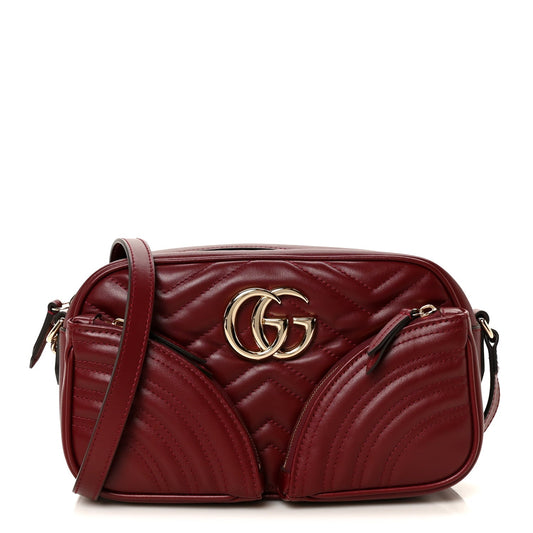 Calfskin Matelasse Small GG Marmont 2.0 Shoulder Bag Rosso Ancora