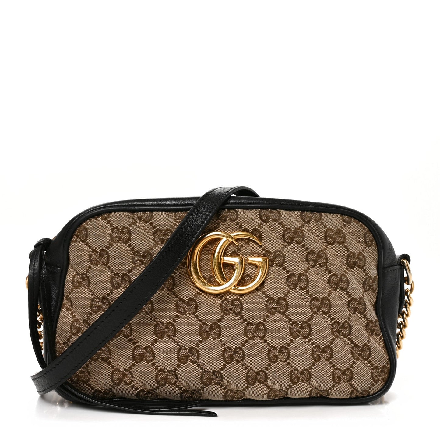Monogram Matelasse Diagonal Small GG Marmont Chain Shoulder Bag Beige Black