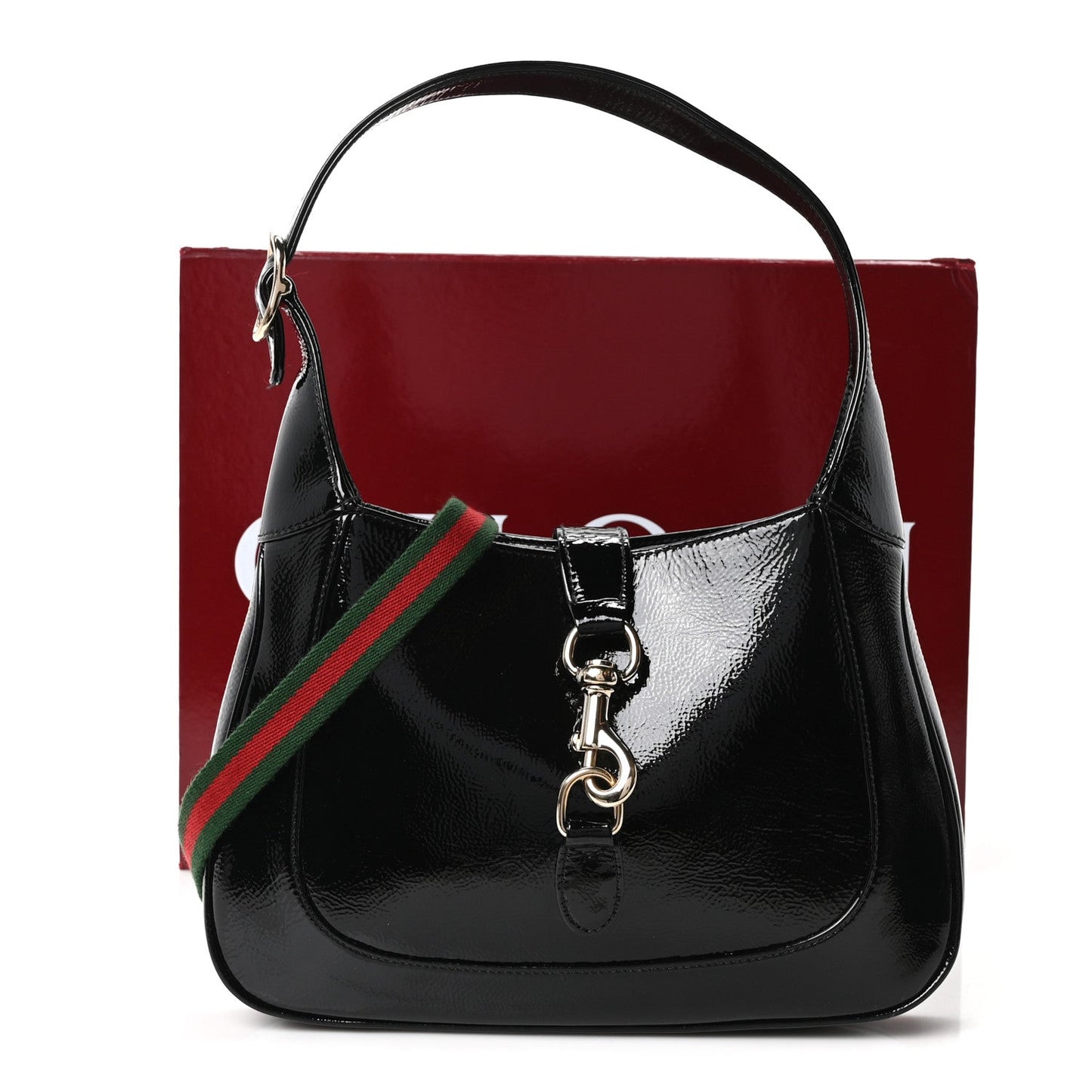 Patent Calfskin Small Jackie Shoulder Bag Black