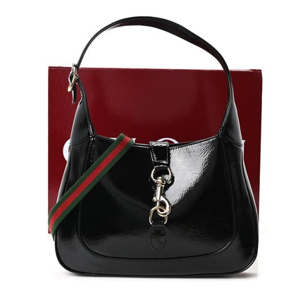 Patent Calfskin Small Jackie Shoulder Bag Black