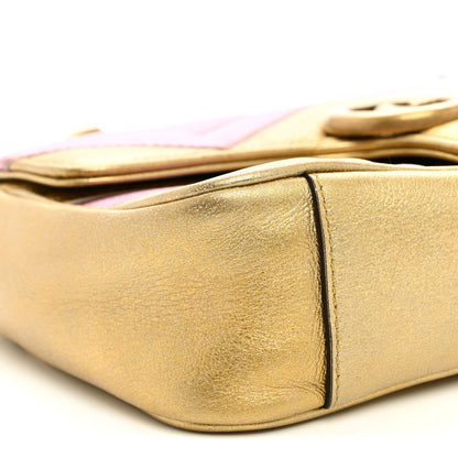 Metallic Calfskin Matelasse Mini GG Marmont Shoulder Bag Gold Pink