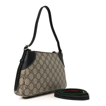 GG Supreme Monogram Textured Calfskin Small Emblem Shoulder Bag Beige Black