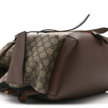 GG Supreme Monogram Medium Ophidia Double Buckle Backpack Brown
