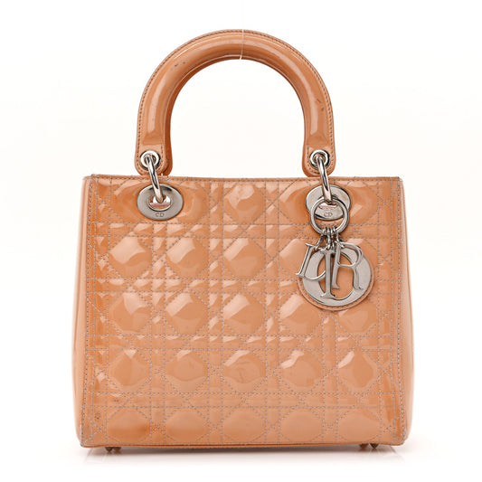 Patent Cannage Medium Lady Dior Dark Beige