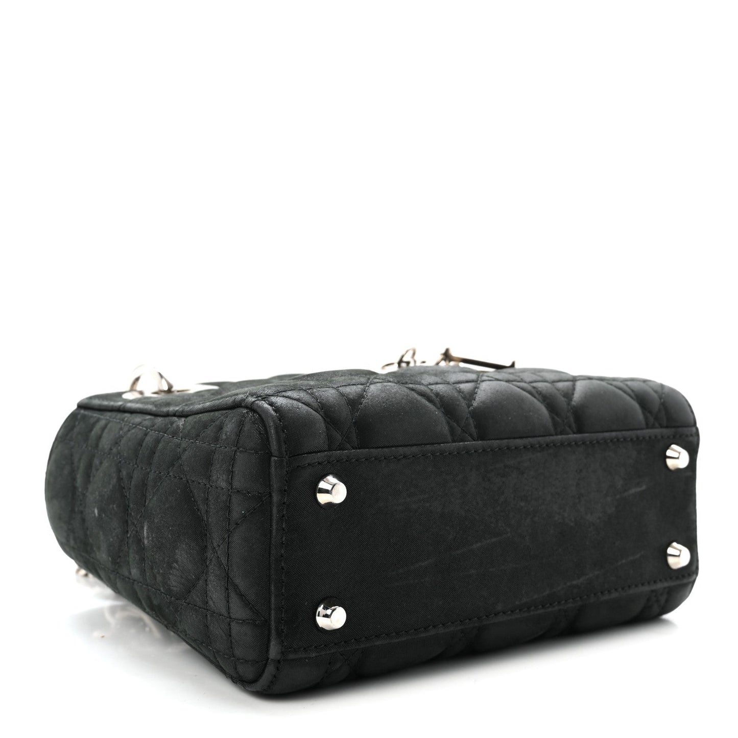 Metallic Calfskin Cannage Mini Lady Dior Black