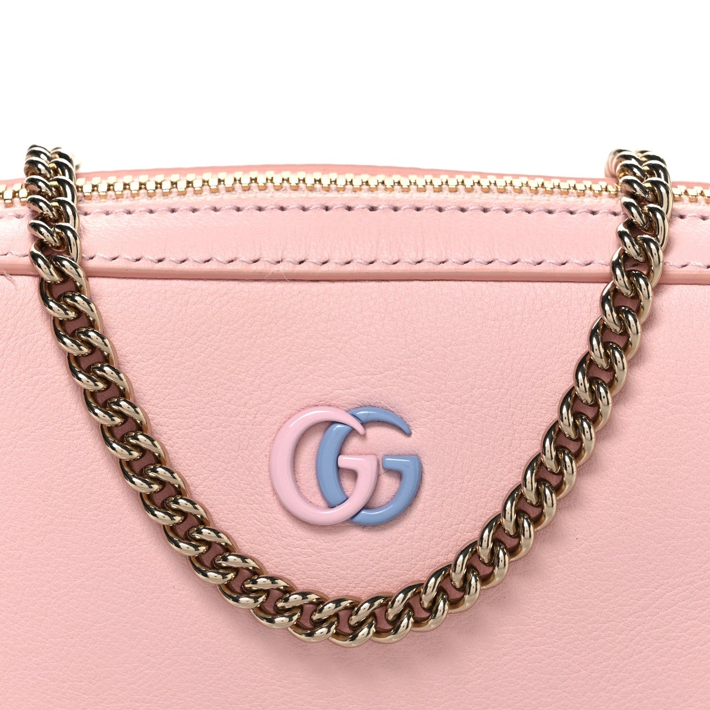 Dollar Calfskin Enamel Super Mini GG Marmont Chain Shoulder Bag Light Pink Blue