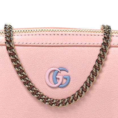 Dollar Calfskin Enamel Super Mini GG Marmont Chain Shoulder Bag Light Pink Blue
