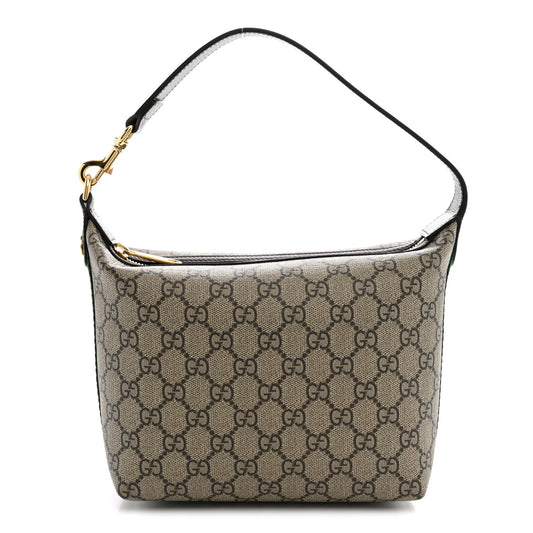 GG Supreme Monogram Textured Calfskin Web Super Mini Ophidia Shoulder Bag Beige Ebony New Acero