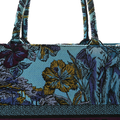 Canvas Embroidered Large Toile de Jouy Voyage Book Tote Celestial Blue