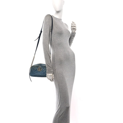 Denim Matelasse Small Pearly GG Marmont Chain Shoulder Bag Blue